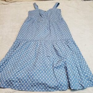 Kittenish‎ Blue White Embroidered Boho Cinched Feminine Milkmaid Maxi Dress XXL